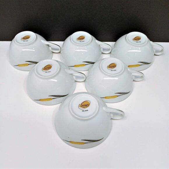 Set/6 Sango Del Mar Coffee Cups Teacups yellow cattails platinum trim MCM - Picture 4 of 4
